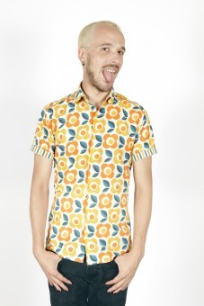 Baïsap - Camisa estampada manga corta - 70's  -  Camisa flower power naranja 