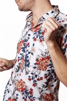 Baïsap - White floral shirt short sleeve - Peony - Fitted short sleeve shirts for men