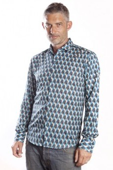 Baïsap - Camisa grafica - Verde Azulado  -  Camisas masculinas estampadas cubos verde azulado y gris 