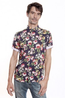 Baïsap - Camisa vintage manga corta - Anémona - Camisa manga corta floreada de viscose