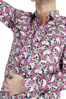 Baïsap - Floral skull shirt - Pink Blue - Pink & blue printed button up