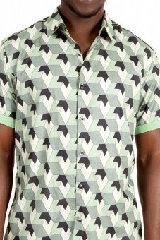 Baïsap - Green short shirt - 3D  - Green black shirt for men 