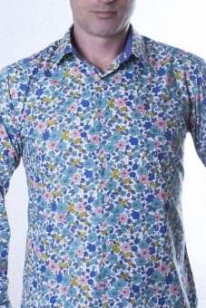 Baïsap - Mens fitted shirt - Olive - Flower & fruit print shirt