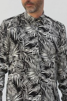 Baïsap - Black and White Palm Tree shirt - Palm leaf shirt for men, viscose made