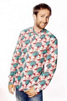 Baïsap - Camisas masculinas manga larga - Wax - Camisa africana estampada colorada