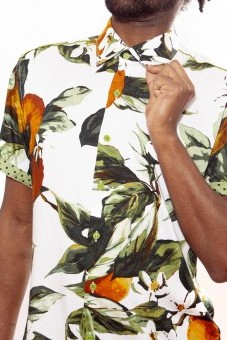 Baïsap - Orange floral shirt, short sleeve - Fruit printed shirt, viscose made