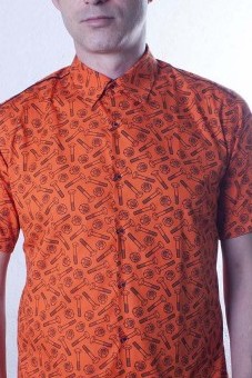 Baïsap - Orange short sleeve shirt - Bolt - Patterned dress shirts, slim fit