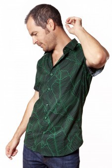 Baïsap - Camisa manga corta verde - Hojas  - Camisa hojas masculina entallada 