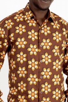 Baïsap - Vintage floral shirt men - Kitsch - Brown and orange shirt cotton made