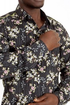 Baïsap - Floral shirt black - Jasmine - Black & pink dress shirt for men