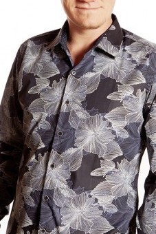 Baïsap - Blue floral shirt - Azalea - Thick dress shirt, cotton poplin