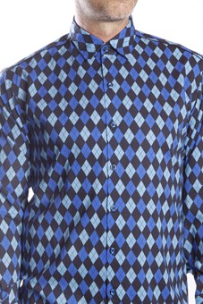 Baïsap - Blue argyle shirt - Jacquard - Blue and black shirts, 70's checks