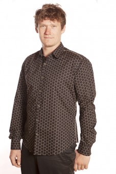 Baïsap - Camisa geométrica - Panal  - Camisa negra estampada hombre 