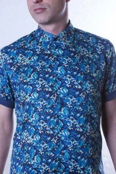 Baïsap - Star shirt, short sleeve - Blue Star - Blue short sleeve shirt for men