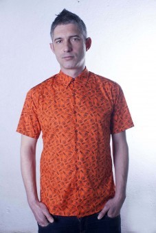 Baïsap - Camisa naranja hombre, manga corta - Perno - Camisas ajustadas estampadas