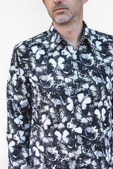 Baïsap - Butterfly shirts for men - Black and white butterfly printed cotton poplin