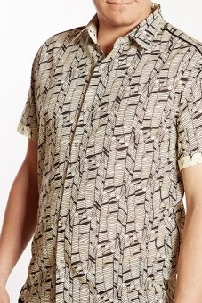 Baïsap - Feather shirt men short sleeve - Cream printed shirt for men