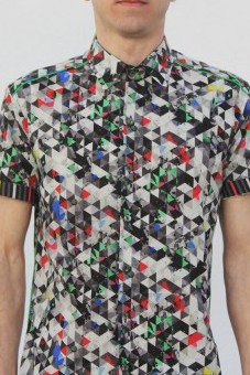 Baïsap - Printed short sleeve shirts - Light Triangles - Graphic button up shirts, light cotton