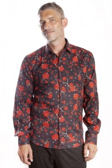 Baïsap - Camisa negra Flores Rojas - Camisa negra y roja hombre