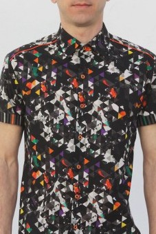 Baïsap - Printed short sleeve shirts - Dark Triangles - Graphic button up shirts, light cotton