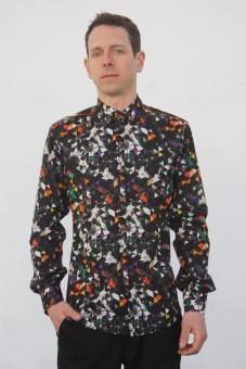 Baïsap - Camisas con estampados - Triángulos Oscuros - Camisa geométrica con triángulos oscuros y gotas de colores