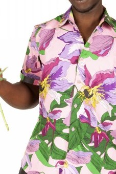 Baïsap - Chemise rose à fleurs - Colchique - Chemisette coton épais pour homme