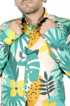 Baïsap - Tropicool shirt for men - Green printed shirt slim fitting