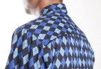 Baïsap - Blau schwarz kariertes Hemd - Jacquard - Vintage Hemd Herren, slim Fit - #2392