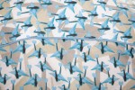 Baïsap - Printed half shirts - Origami - Blue & taupe paper birds print - #2787