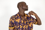 Baïsap - Flowers shirt mens - Clematis - Blue and saffron shirt short sleeved - #3167