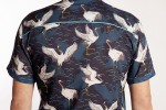 Baïsap - Hemd mit Vogel kurzarm - Reiher - Blau Weiß Hemd mit Muster - #2666