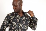 Baïsap - Chemise noire fleurie homme - Jasmin - Chemise noir et rose imprimée - #3455
