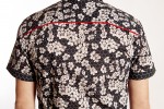 Baïsap - Schwarzes Hemd mit Blumen kurzarm - Alveole - Schwarz weiß Hemd mit japanischem Blumendruck - #2699