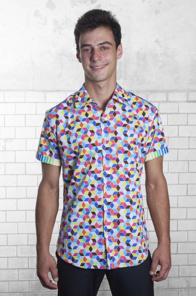 Baïsap - Camisa geometrica, manga corta - 3D - Camisa entallada multicolor 