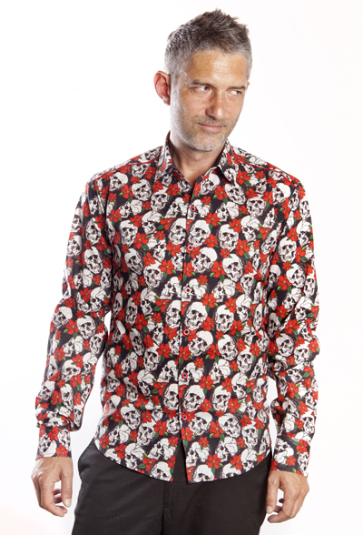 Baïsap - Skull dress shirt - Black and red shirt for men