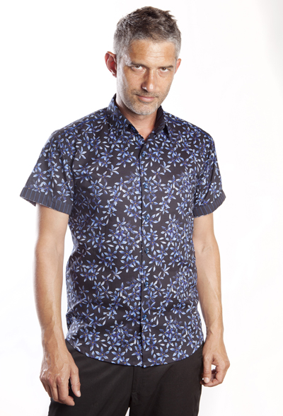 Baïsap - Camisa manga corta de flores - Miosotis - Camisas de algodón ligero masculina