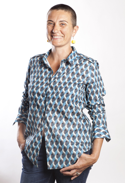 Baïsap - Geometric print blouse - Blue and gray patterned women shirt