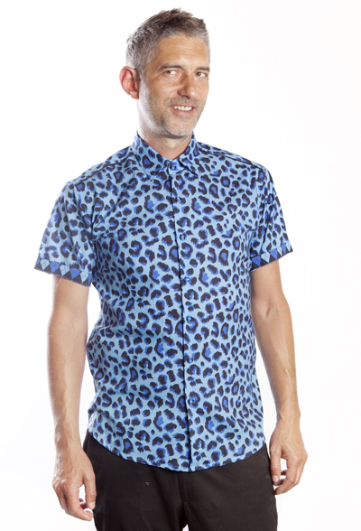 Baïsap - Blau Leopard Hemd - Kurzarm - Tailliertes Hemd für Herren