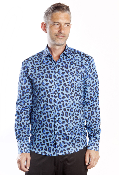 Baïsap - Blaues Leopard Hemd - Blau & schwarz Leopard Muster