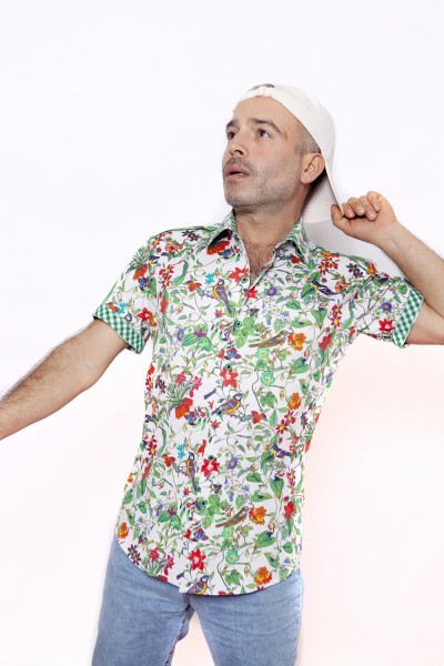 Baïsap - Camisa manga corta floreada - Herrerillo - Camisa aves y flores, de algodón