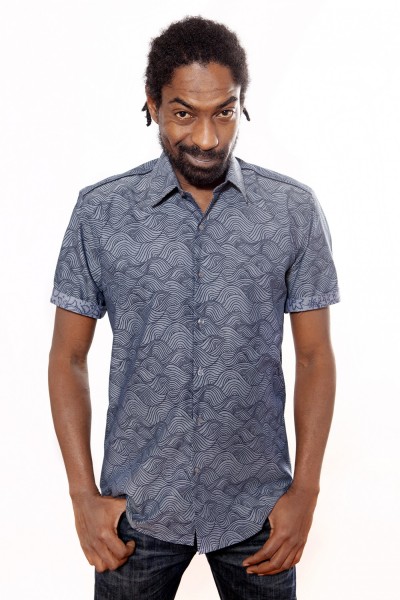 Baïsap - Chambray shirt, short sleeve - New Wave - Printed blue shirt for men
