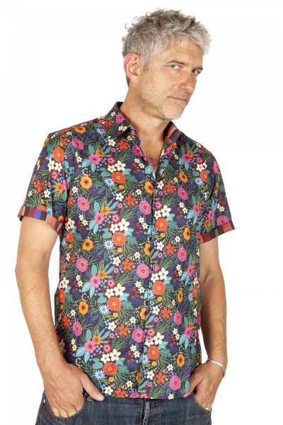 Baïsap - Camisa liberty hombre - Flores Silvestres - Camisa manga corta slim fit para hombres