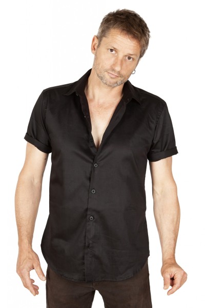 Baïsap - Black short sleeves - Snake  - Fitted shirt black cotton made 