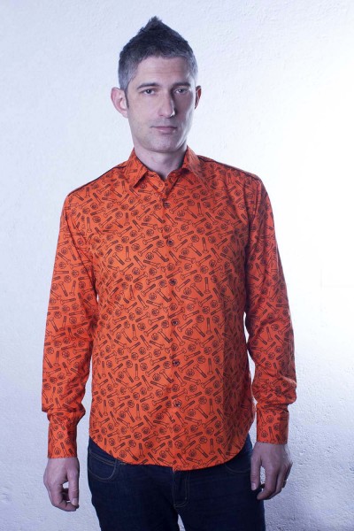 Baïsap - Camisa naranja hombre - Perno - Camisas ajustadas estampadas.