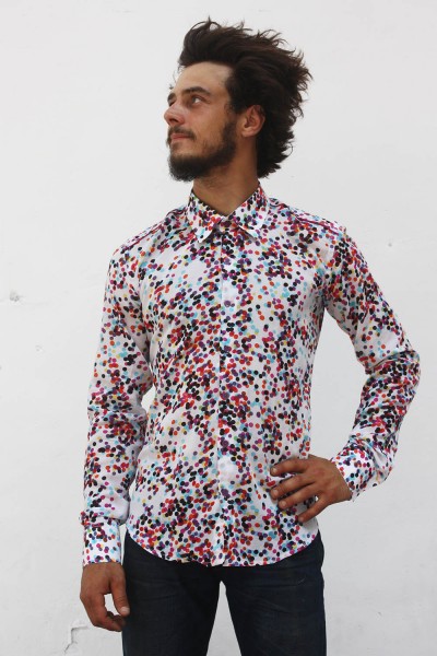 Baïsap - Gepunktetes Hemd Herren - Konfetti - Einfarbiges Muster Hemd, aus leichtem Baumwollvoile