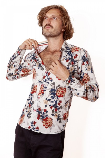 Baïsap - White floral shirt - Peony - Fitted dress shirts for men