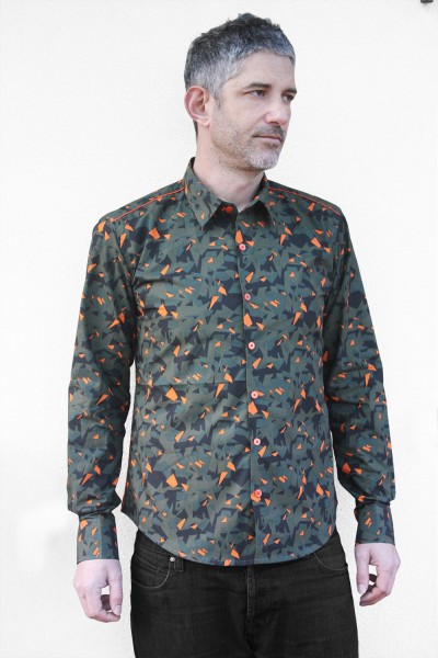 Baïsap - Camisa camuflaje - Naranja - Estampado geométrico caqui y naranja 