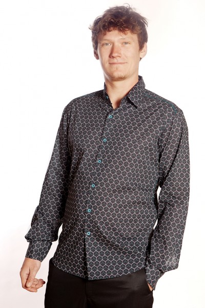 Baïsap - Blue and black shirt - Cubes - Geometric shirts for men