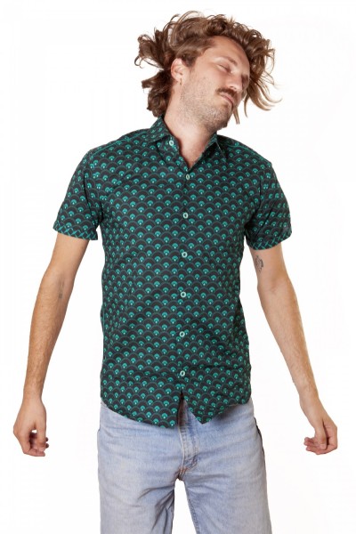 Baïsap - Green short sleeve shirt mens - Scale - Printed short sleeve shirt for men
