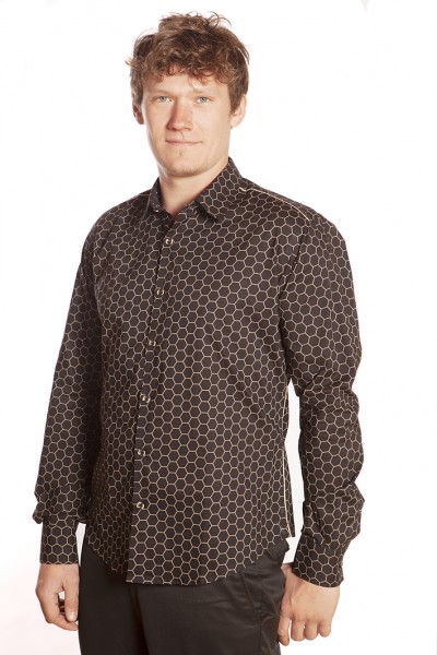 Baïsap - Sechseck Hemd - Schwarzes Hemd mit geometrischem Muster